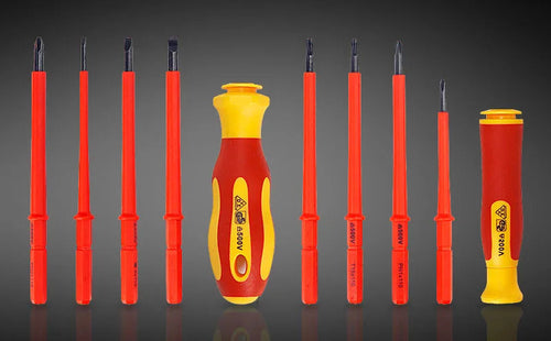 10-Piece Insulated Screwdriver Set – Interchangeable Heads, 500V Rated